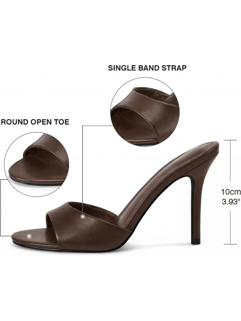 Women's Brown Faux Leather Single Strap Open Toe Round Toe High Heel Sandals